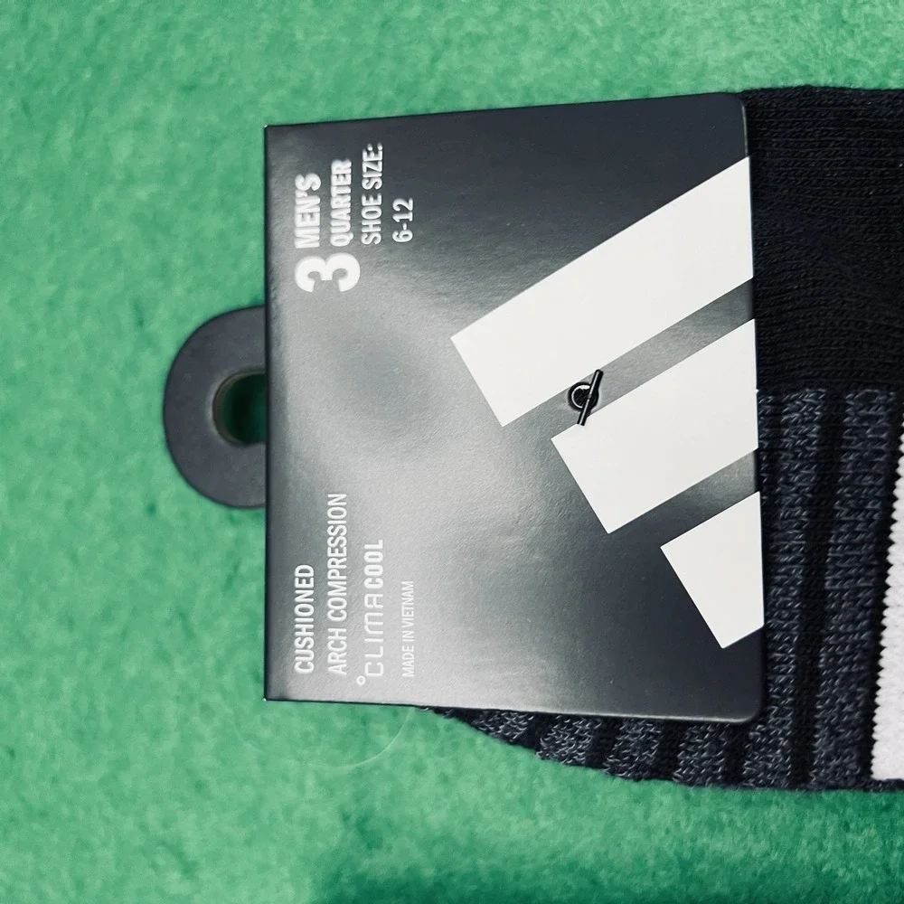 6 Pair Adidas Men's Cushioned Arch Compression Quarter Cut Socks Size 6-12 Black